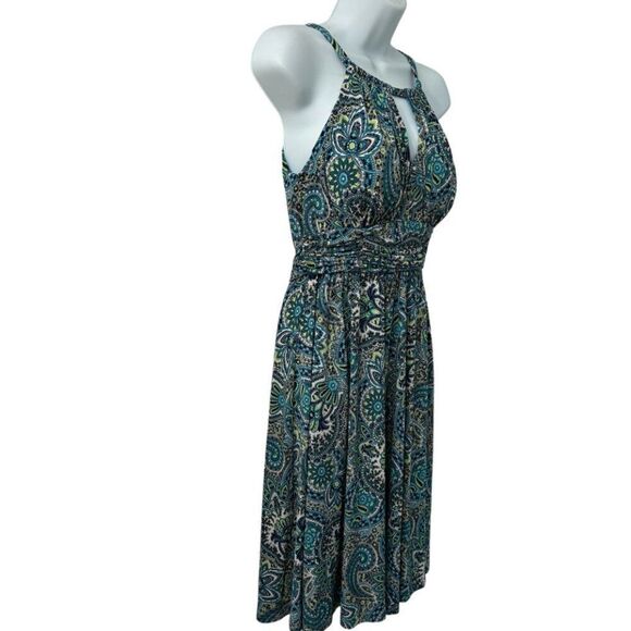 R‎ and  K Halter Paisley Dress Blue & Green EUC - Picture 2 of 7